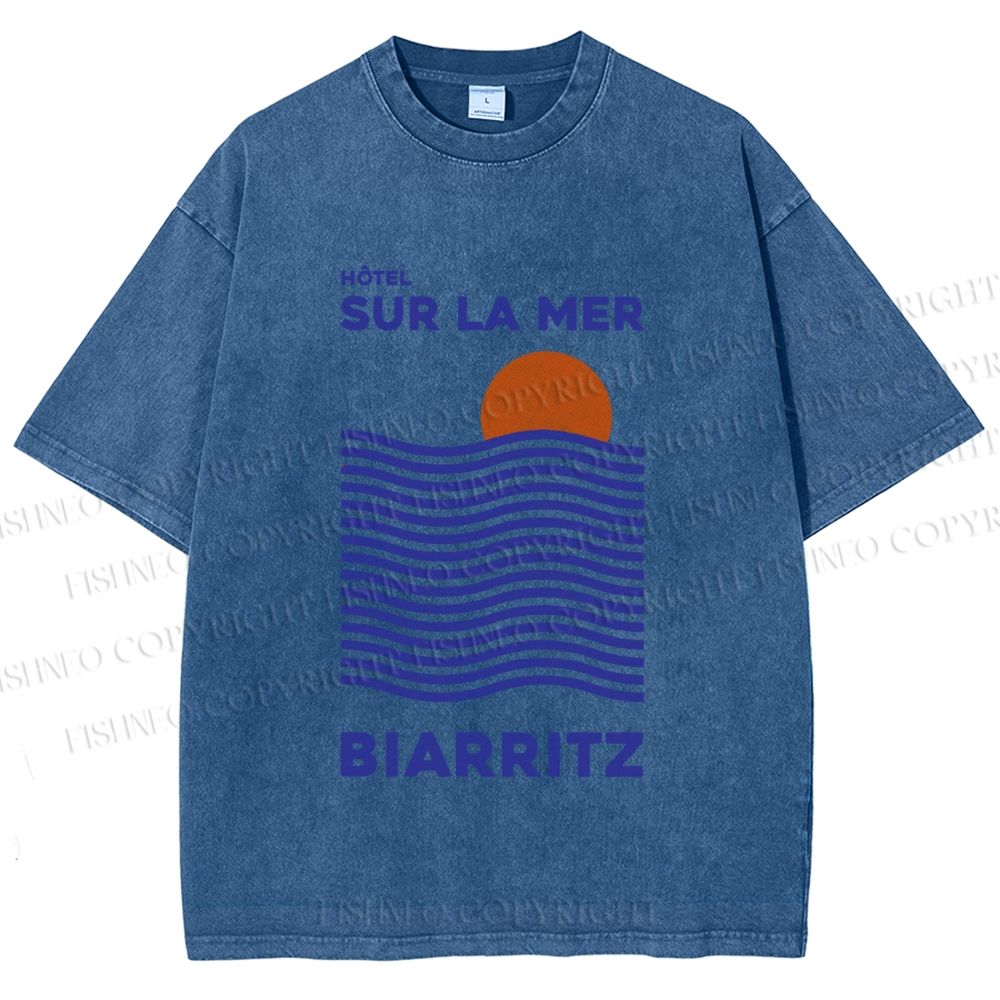 Unisex Sea Wave Printed Washed Tee