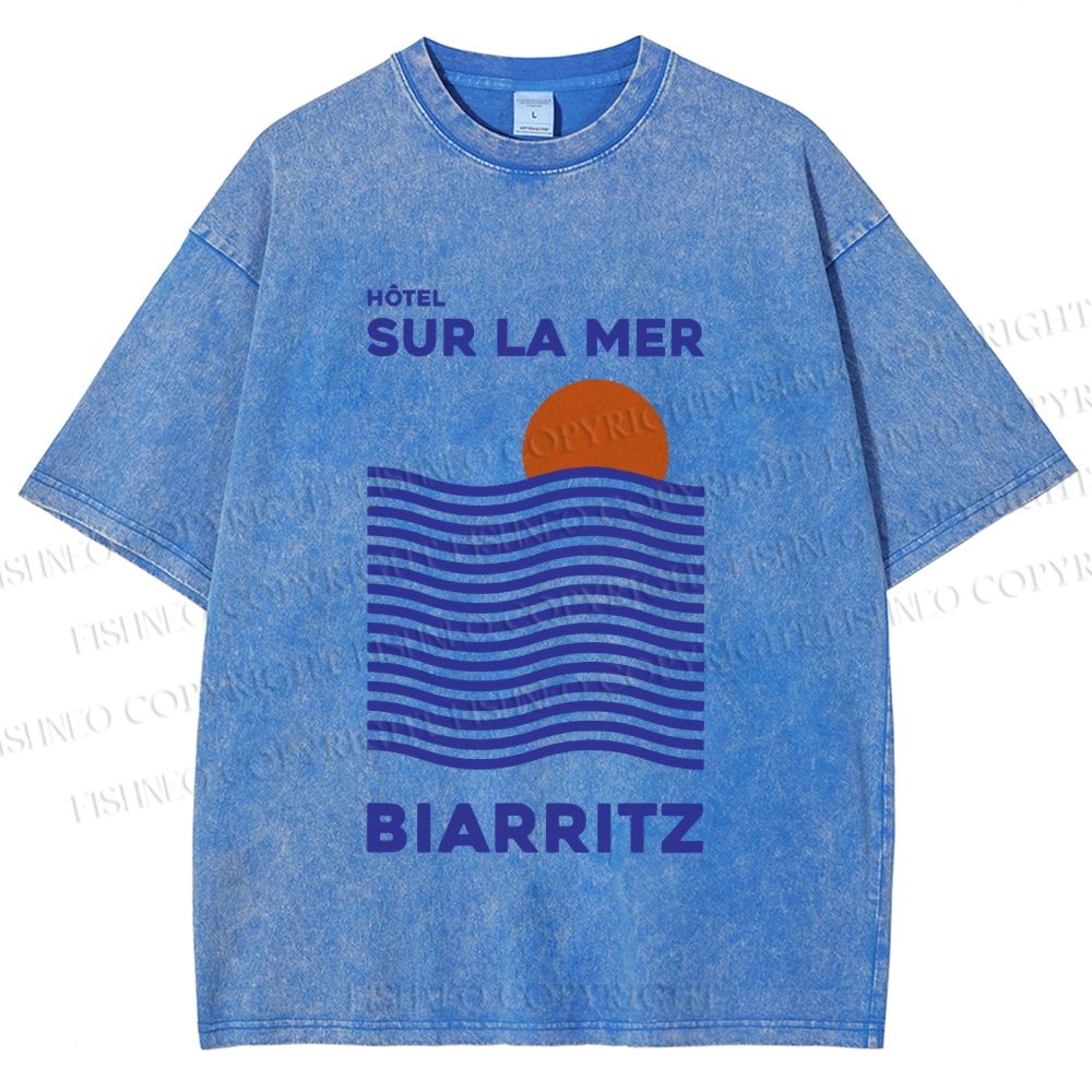 Unisex Sea Wave Printed Washed Tee