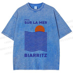 Unisex Sea Wave Printed Washed Tee