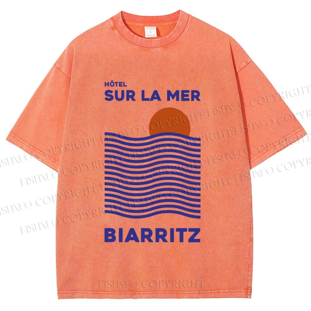 Unisex Sea Wave Printed Washed Tee