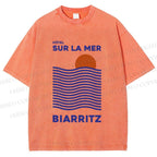 Unisex Sea Wave Printed Washed Tee
