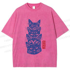 Unisex Vintage Cat Printed Washed Tee
