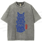 Unisex Vintage Cat Printed Washed Tee