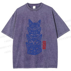 Unisex Vintage Cat Printed Washed Tee
