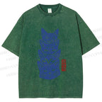 Unisex Vintage Cat Printed Washed Tee