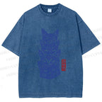 Unisex Vintage Cat Printed Washed Tee