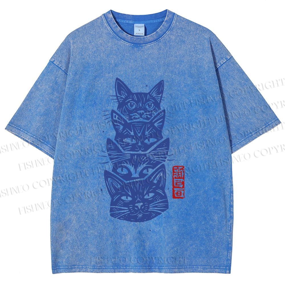 Unisex Vintage Cat Printed Washed Tee