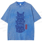 Unisex Vintage Cat Printed Washed Tee