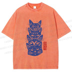 Unisex Vintage Cat Printed Washed Tee