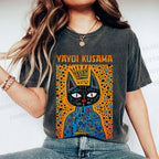 Unisex Japanese Yayoi Kusama Cat Printed Washed Tee