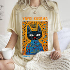 Unisex Japanese Yayoi Kusama Cat Printed Washed Tee