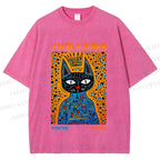 Unisex Japanese Yayoi Kusama Cat Printed Washed Tee