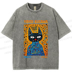 Unisex Japanese Yayoi Kusama Cat Printed Washed Tee