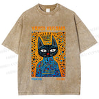 Unisex Japanese Yayoi Kusama Cat Printed Washed Tee