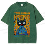 Unisex Japanese Yayoi Kusama Cat Printed Washed Tee