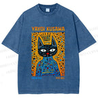 Unisex Japanese Yayoi Kusama Cat Printed Washed Tee