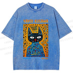 Unisex Japanese Yayoi Kusama Cat Printed Washed Tee