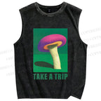 Unisex Take A Trip Mushroom Printed Washed Tank Top