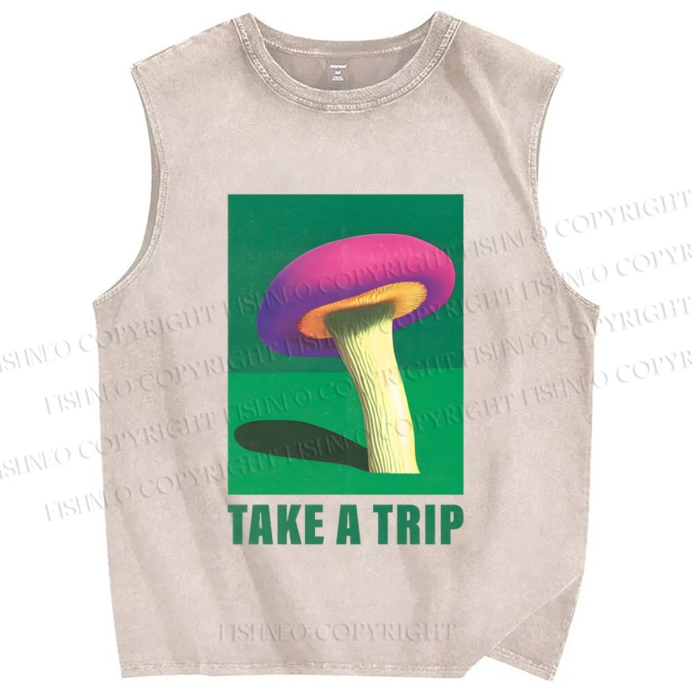 Unisex Take A Trip Mushroom Printed Washed Tank Top