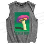 Unisex Take A Trip Mushroom Printed Washed Tank Top