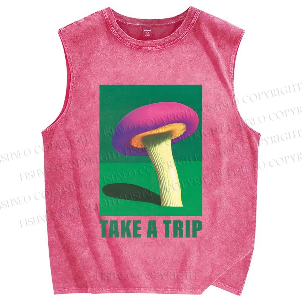 Unisex Take A Trip Mushroom Printed Washed Tank Top