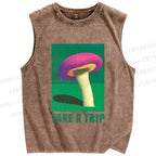 Unisex Take A Trip Mushroom Printed Washed Tank Top