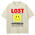 Unisex Happiness Smiley Face Printed Washed Tee