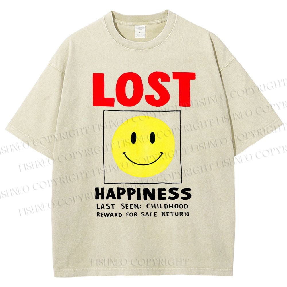 Unisex Happiness Smiley Face Printed Washed Tee