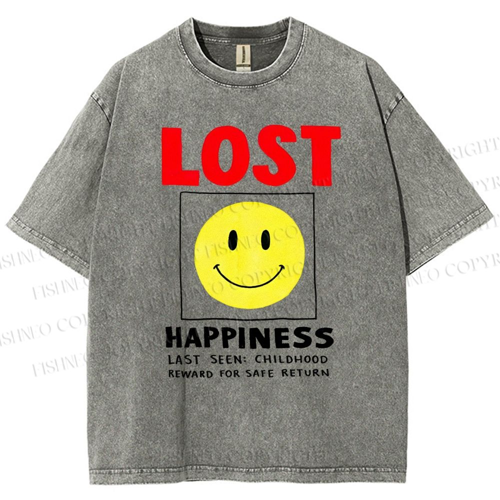Unisex Happiness Smiley Face Printed Washed Tee