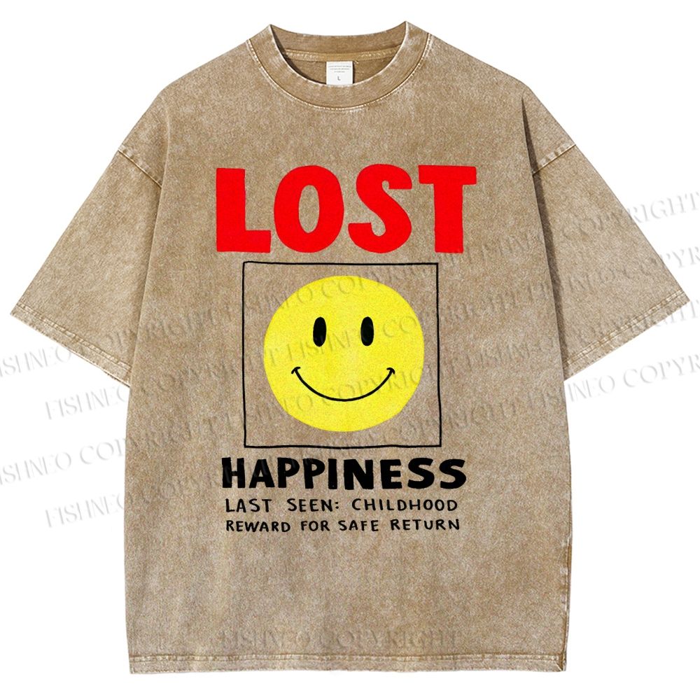 Unisex Happiness Smiley Face Printed Washed Tee