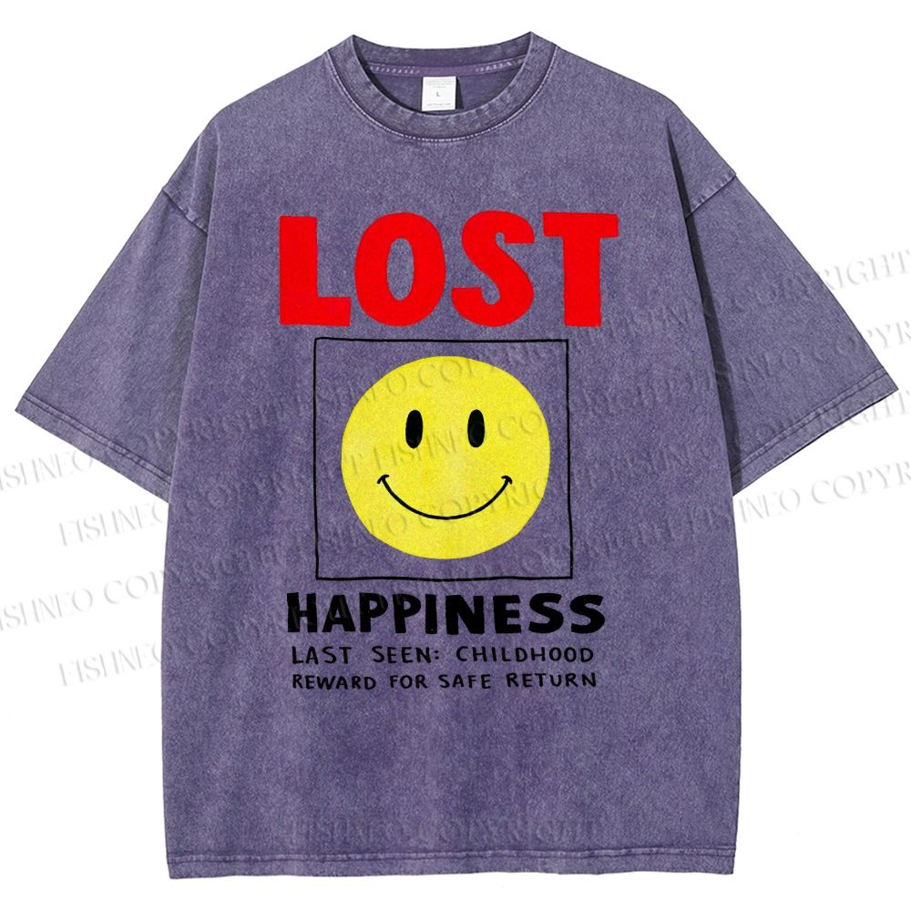 Unisex Happiness Smiley Face Printed Washed Tee