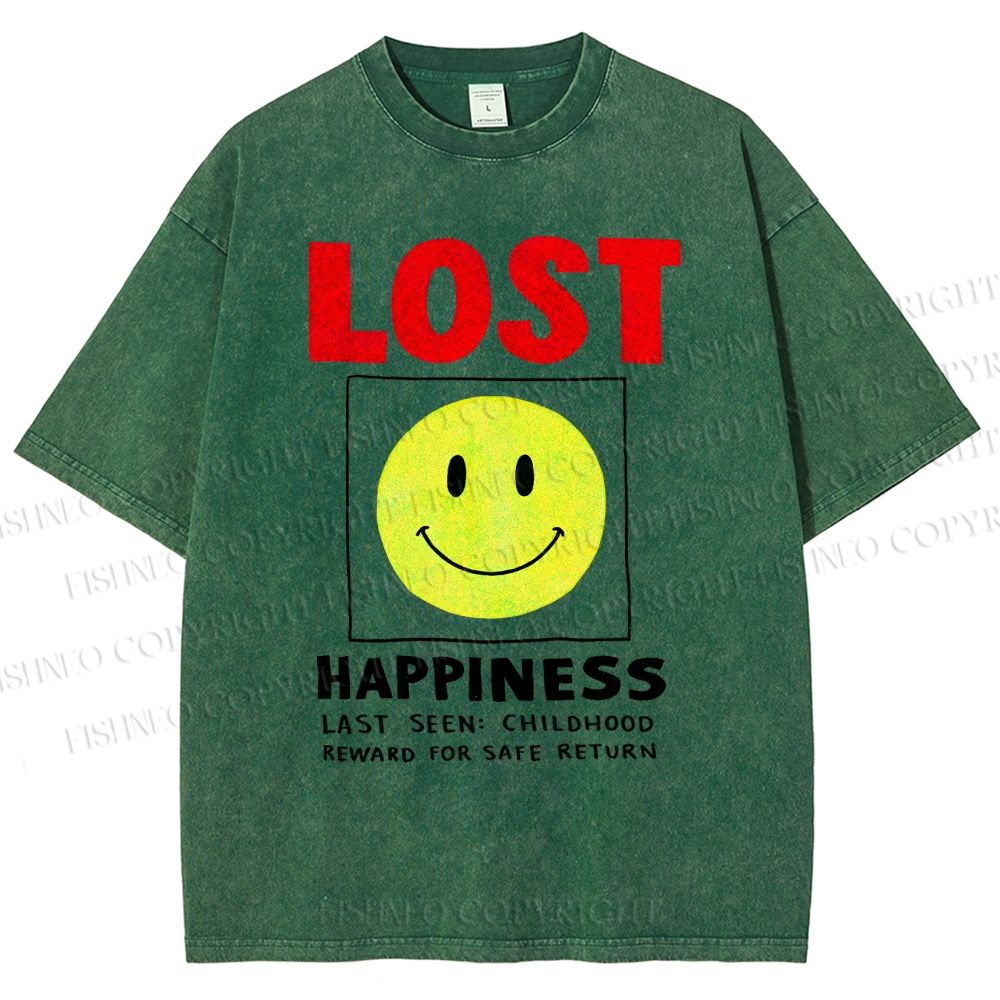 Unisex Happiness Smiley Face Printed Washed Tee