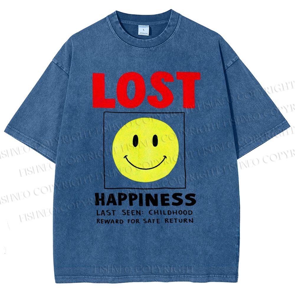 Unisex Happiness Smiley Face Printed Washed Tee