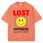Unisex Happiness Smiley Face Printed Washed Tee