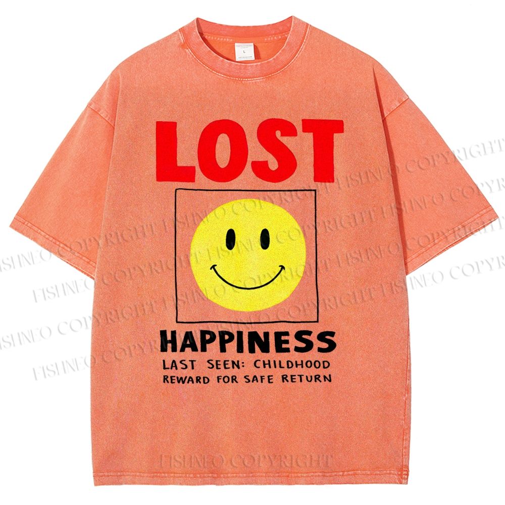Unisex Happiness Smiley Face Printed Washed Tee