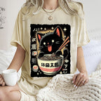 Unisex Ramen Cat Printed Washed Tee