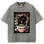 Unisex Ramen Cat Printed Washed Tee