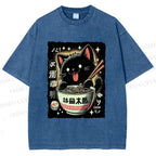 Unisex Ramen Cat Printed Washed Tee