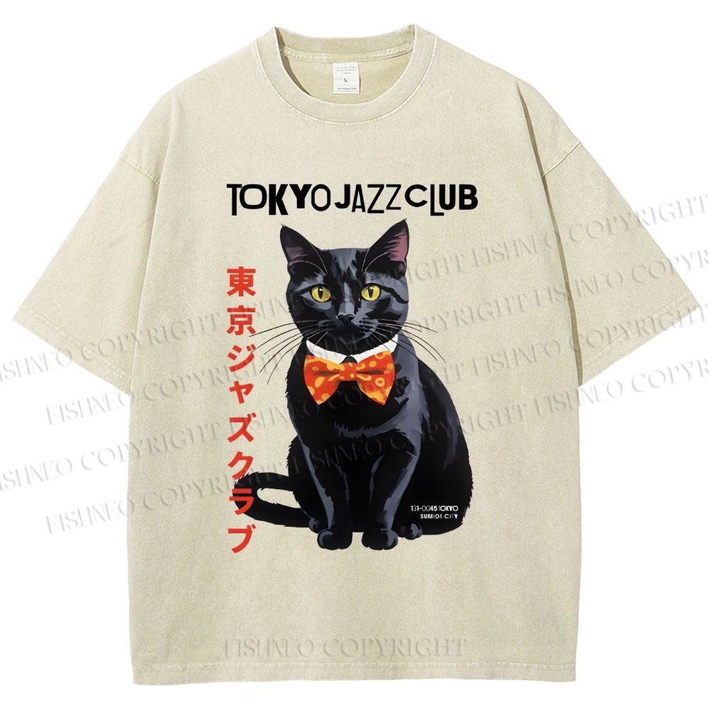 Unisex Tokyo Jazz Club Printed Washed Tee