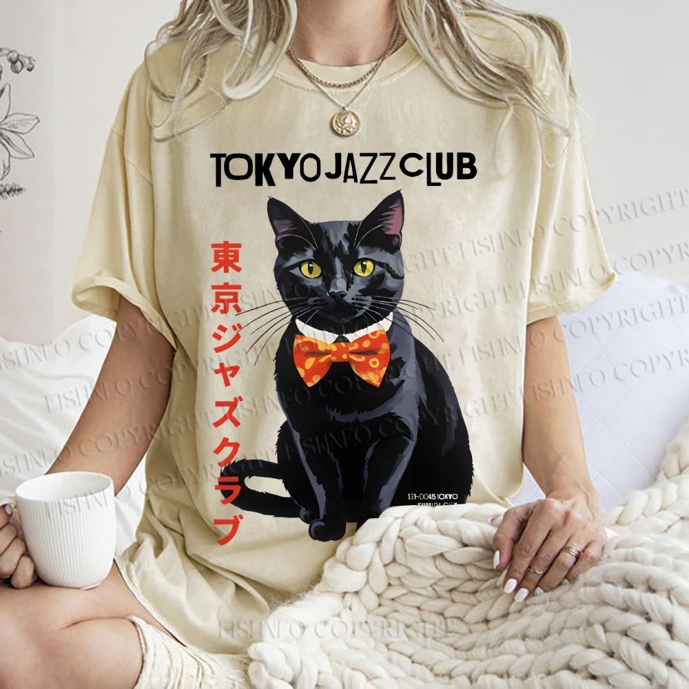 Unisex Tokyo Jazz Club Printed Washed Tee