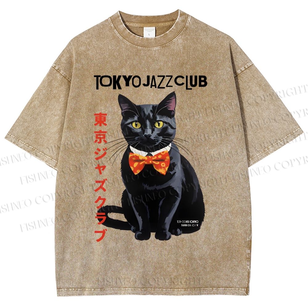 Unisex Tokyo Jazz Club Printed Washed Tee
