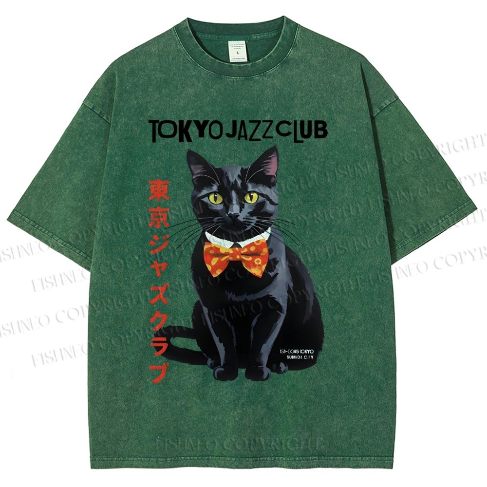 Unisex Tokyo Jazz Club Printed Washed Tee