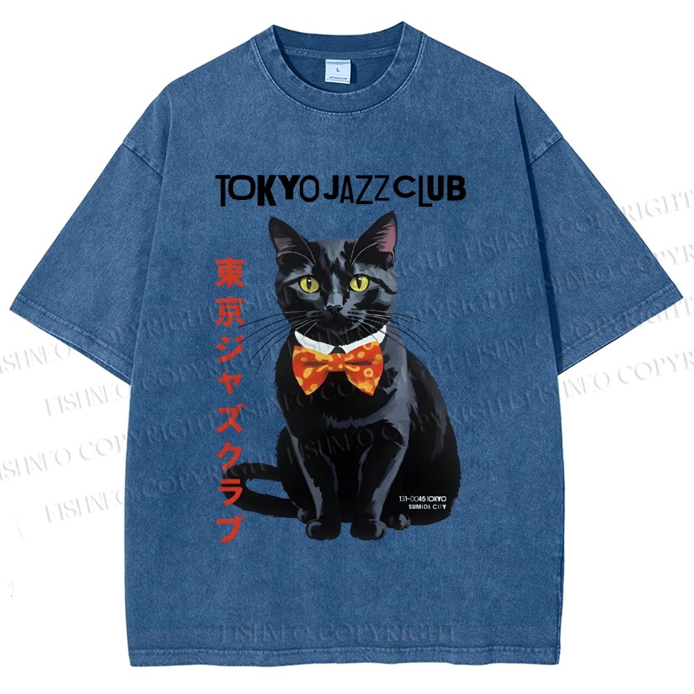 Unisex Tokyo Jazz Club Printed Washed Tee