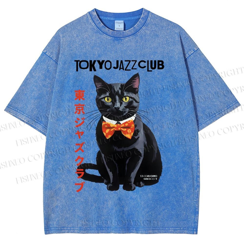 Unisex Tokyo Jazz Club Printed Washed Tee