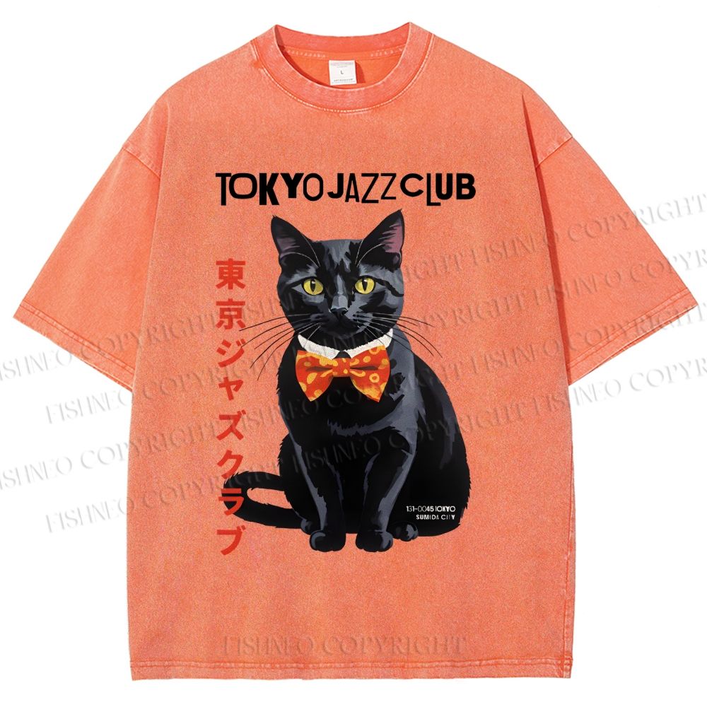 Unisex Tokyo Jazz Club Printed Washed Tee