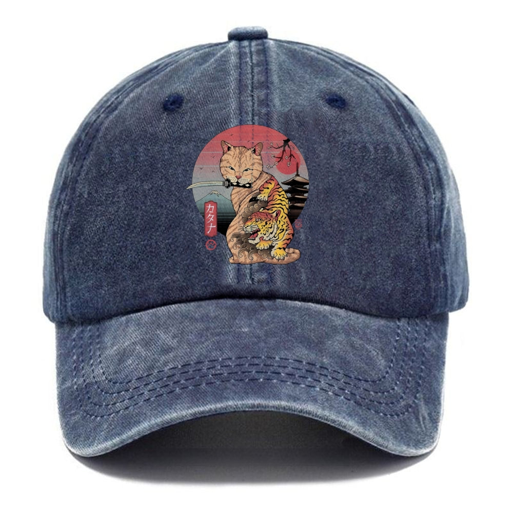 Katana Cat Tattoo Washed Cap