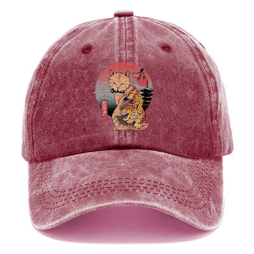 Katana Cat Tattoo Washed Cap