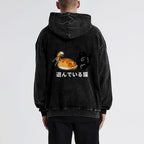Cat Vintage Washed Cotton Back Art Hoodie