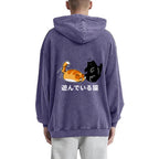 Cat Vintage Washed Cotton Back Art Hoodie