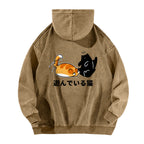 Cat Vintage Washed Cotton Back Art Hoodie
